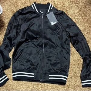 The Kooples Black Satin Bomber Jacket- will fit a women sz large